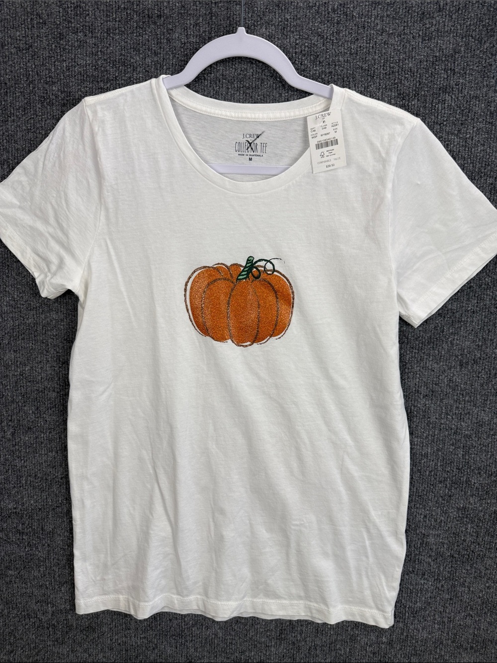 J. Crew White Short Sleeve Tee with Orange Pumpkin Motif Medium